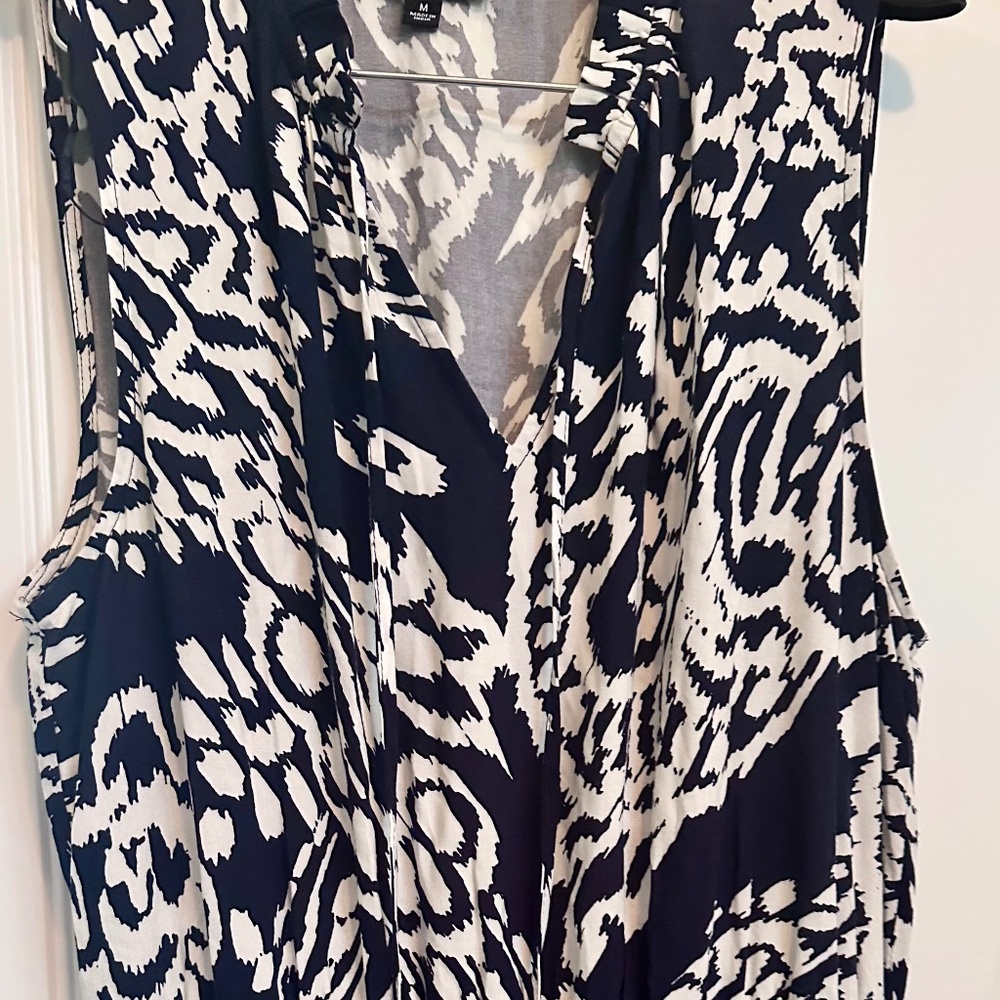 MSK Women's Sleeveless Printed Smocked-Waist Tiered Maxi Dress Navy White L - Picture 6 of 12